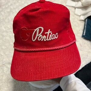 Vintage Pontiac Corduroy Snapback Hat Red Adjustable Cap One Size USA